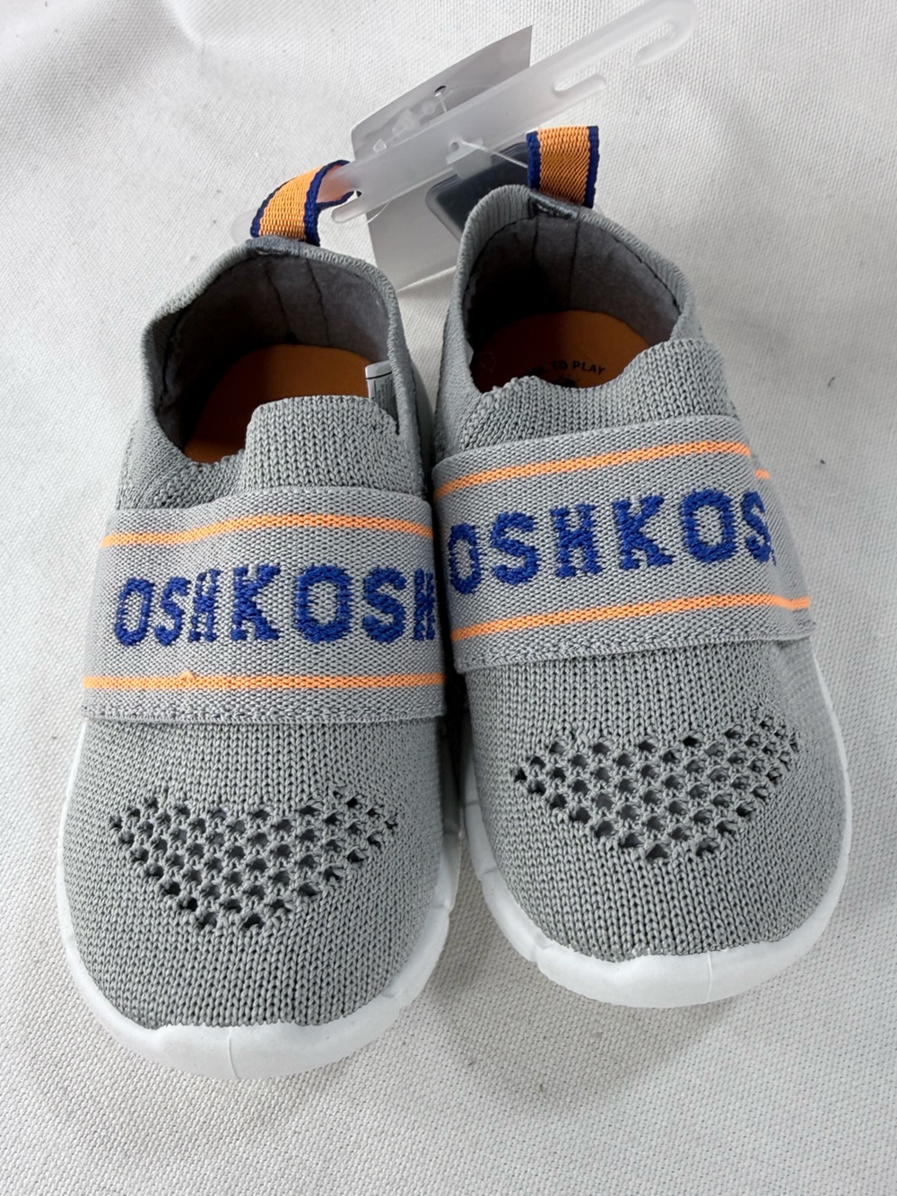 OshKosh B'gosh Kids Gray Knit Slip-On Sneakers with Orange & Blue Accent Size 6C